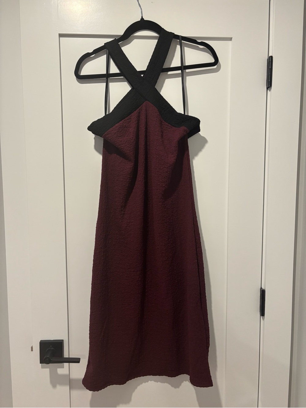 Loveappella Burgundy Midi Dress with Black Cross-Back